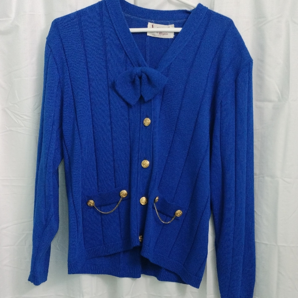 Vintage Laura By Alyzia Blue Sweater with Gold Accents